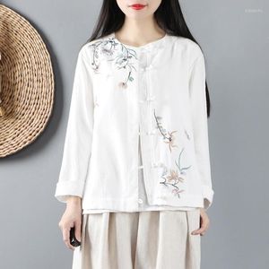 Ethnic Clothing 2022 Traditional Chinese Style Women Top Embroidery Hanfu Clothes Oriental Cotton Linen Blouse For 12189