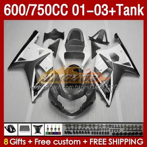 Tanque de atendimento de moldes de injeção para Suzuki cinza branco GSXR750 GSXR-750 GSXR600 750CC K1 2001 2002 2003 152NO.105 600CC GSXR-600 01-03 GSXR 750 600 CC 01 02 03 OEM