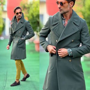 Tuxedos de casamento Moda de inverno Man com sobretudo de longa duração de uma peça de lã verde-verde de longa peça PLUS TAMANHO CLOGONO BRASE