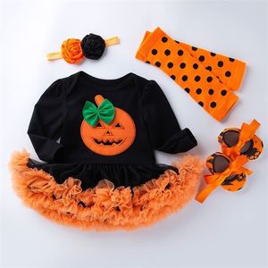 Set di abbigliamento Halloween Baby Girl per bambini Pagliaccetto in cotone a maniche lunghe Toddler Pumpkin Tuta Tutu Dress Costumi Party 220915