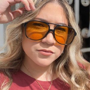 Lunettes de soleil Vintage Ovale Yellow Lens surdimensionné dames Frames pilotes Plasmes verres de soleil Nuances tendance pour les femmes 2022