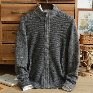 Herr ull blandar vinter cardigan 100% ren kashmir tröja herrarna tjocka medelålders jacquard hög hals blixtlås tröja coat casual 220915