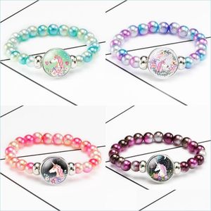 Beaded Strands Strands Rainbow Beaded Bracelets For Kids Girls Colorf Acrylic Beads Bracelet Children Cartoon Party Jewelry Gifts Dr Dh2Vi