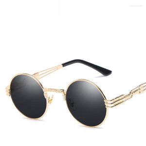 Okulary przeciwsłoneczne retro gotycka steampunk lustro mężczyzn złota i czarne okulary przeciwsłoneczne vintage okrągłe koło Kobiety UV Gafas de Sol 2022