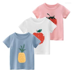 Camisas 2022 Vestidos infantis de verão Meninos de moda coreana Manga curta UNISSISEX Pure Cotton Cotton Cartoon Tops para meninas