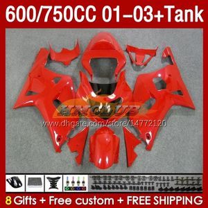 Injection Mold Fairings & Tank For SUZUKI GSXR750 GSXR-750 GSXR600 750CC K1 2001 2002 2003 152No.76 600CC GSXR-600 01-03 GSXR 750 600 CC 01 02 03 OEM Fairing glossy red