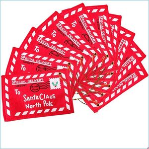Juldekorationer till jultomten Red Christmas Greet Envelope Pendant Decor Bags Xmas Girl Gifts Cards School Wedding Home Access DHA9T