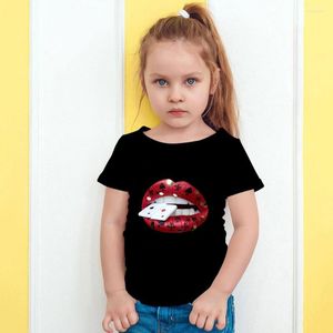 Skjortor europeiska mode barn t-shirt poker läppar grafiska streetwear småbarn tjej t shirt hipster topps tumblr barn kläder