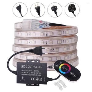 Remsor 110V 220V LED -strip Light RGB 60LED/M Fjärrkontroll Full Touch Kit vattentät band Hemdekoration EU US UK AU Kits