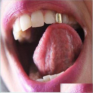 Grillz Diş ızgarası Altın Renk Hip Hop Tek Diş Grillz Kapak Üst Izgara Cadılar Bayramı Takı Hediyeleri Bling Özel Dişleri RH DHK1A