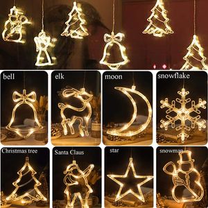 Christmas Decorations Snowflake LED Lights Suction Cup Santa Snowman Star Lamp For Xmas Tree Pendant Home Window Hanging Decor Holiday Light 220914