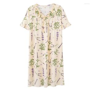 Kvinnors sömnkläder Est Summer M-5XL Cotton Nightgown Ladies Girls Gift Kort ärm Kort ärm Runda nacke Nattress