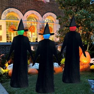 Decoração de festas Light-up Witches With Stakes Halloween Decorações ao ar livre de mãos dadas as bruxas gritando Decoração de sensor ativada 220915
