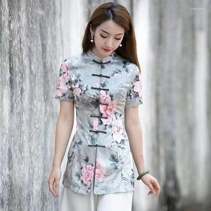 Ubranie etniczne Cheongsam Womens Plus Długie kostiumy 2022 Letnia mieszanka bawełny odbitki Nieregularna tradycja chiński styl qipao