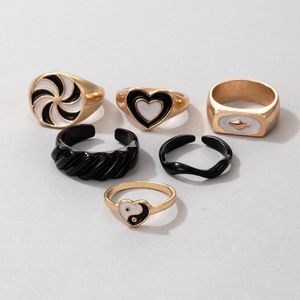 Cluster Rings Trendy Metal Geometric Womens Punk Love Large Wind Turbines Tai Chi Alloy 6 Piece Drops Of Oil Jewelry For Girls