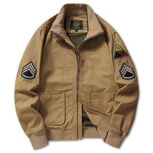 Erkek Ceketler Erkekler Pilot Askeri Ceketler Nakış Pamuk Ceket Stand Yakası fermuar dışarısı büyük boyutlu gündelik ordu bombardıman uçağı ceketler T220914