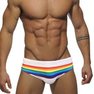 Roupas de banho masculinas sexy arco-íris listrado masculino masculino de natação push up swimshil swim swim weth homem homens maiôs de banho baixa j220913