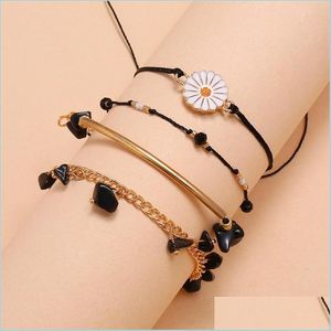 Anklets Women Anklets Black Turquoise Daisy Bohemian Beach Anklet Barefoot Small Chains Leg Bracelets Foot Bracelet Ankle Chain Jewel Dh7Ck