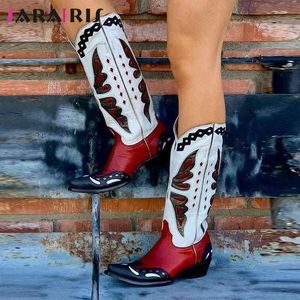 Stivali SaraIris INS Ladies Western Boots Slip On Chunky Heel Platform Cowgirl Stivali da cowboy Qiality Luxury Vintage Winter Shoes T220915