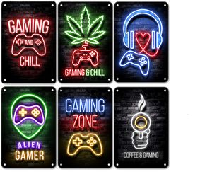 Neon Sign Gaming Metal Boyama Oyun Poster Metal Teneke Plaka Vintage Duvar Sanat Dekoru Çocuklar İçin Tasarlanan Çocuk Oyun Odası Oyun Odası Ev 20x30cm