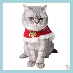 Cat Costumes Christmas New Year Cat Plush Windshield Cloak Pet Party Supplies Clothes Factory Small Warm Red Veet Drop Delivery 2021 Dhn3U