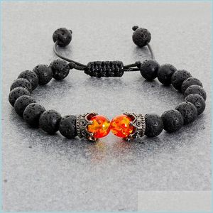 Странство с бисером черная лава каменная корона шарм Tiger Beads Браслет для мужчин Женщины плетеные браслеты ручной работы ручной работы.