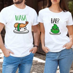 Koszulki kobiet walentynki 2022 sushi śmieszna urocza para koszula wasabi kobieta tshirts letnie krótkie ubrania kobiet