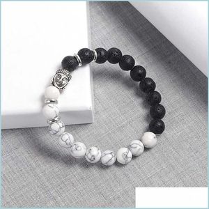 Fili di perline Braccialetti di perline di pietra naturale Pietre vulcaniche turchesi bianche Chakra manuale Perline per uomini e donne per la creazione di gioielli 1 Dhsc7