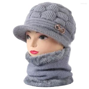 Berets Ladies Wool Hat Suit Autumn And Winter Two-piece Plush Knitted Scarf Warm Pure Color Simple Fashion