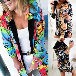 Women's Jackets Women Cardigans 2022 Fashion Floral Zipper Bomber Jacket Casual People Pattern Printing Ladies Coat Cool Outwear Hoodie