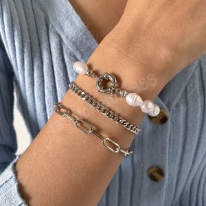 Multilayer Imitation Pearl Beaded Bracelet for Women Retro Simple Gold Color Metal Charm Bracelets Girl Sweet Fashion Jewelry