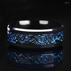 Cluster Rings Domineering Man Ring Blue Carbon Fiber Black Dragon Inlay Comfort Fit Stainless Steel For Men Wedding Band Wholesale