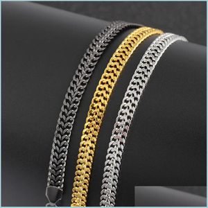 Charm Bracelets Charm Bracelets Elegant /Black/ For Men Women 7Mm Titanium Steel Curb Cuban Link Chain Party Jewelry Gift 3362 Q2 Dro Dh6X7