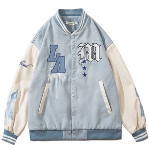 Men's Jackets Letter Embroid Blue Varsity Men Baseball Hip Hop Long Sleeves Women's college Bomber High Street Y2K Coats 220915