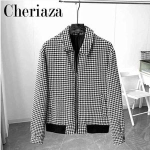 Мужские куртки 2022Fashion Spring Awumn Men Men Thin Houndstooth Texture Jacket Случайный длинные рукава на молнии классический стиль мужская решетка верхняя одежда T220914