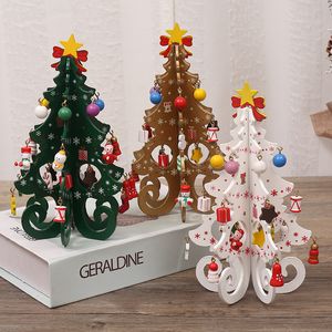 Weihnachtsdekorationen 3 Stück Holz Baum Kinder handgefertigte DIY Stereo Szene Layout Metall Stern Ornamente QW249 220914