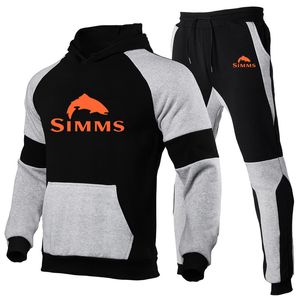 Mens Tracksuits Simms Fishing Mens Long Sleeves Patchwork Tracksuit Hoodies Sweatshirt Tops Pants Sports High Street Two Pieces Suits 220915