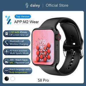 2022 S8 Pro Smart Watch Series 7 45mm 1,92 polegadas Homens Mulheres NFC Bluetooth Chamada Pulseira Frequência Cardíaca Fitness Rastreador Esporte Smartwatch Iwo Para iOS Android PK DT7 Max Relógios