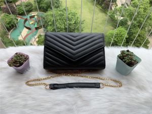 2023 Famous Designer Women Envelope Bag Wallet Caviar Leather Gold Silver Chain Shoulder Bags Classic Pure Color Female Totes Crossbody Handbag