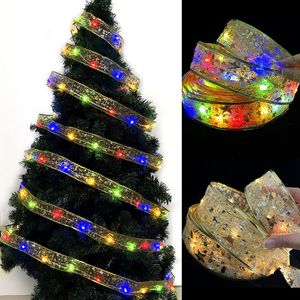 Noel Dekorasyonları 1 2 4 5 10m LED Şerit Işıklar Dekorasyon Ağaç Süsleri Ev Bows String Navidad Yıl 220914