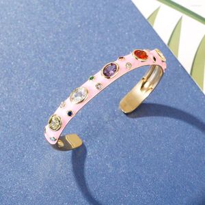 Bangle Luxury Zircon Crystal Gold Color Armband för kvinnor Summer Classic Pink Dripping Oil Cuff Armband Rhinestones Gift