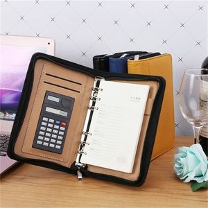 Notepads PU Leather Cover Zipper Notebook Loose-Leaf Business Notepad With Calculator 220914