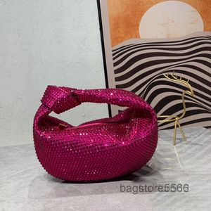 Pochette da sera con strass con nodo Borsa da donna Borse da pranzo da polso Borse a forma di cuscino Borse in vera pelle di alta qualità Pieno diamante Wal