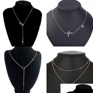 Pendant Necklaces Tiny Heart Cross Pendant Necklaces For Women Rose Gold Chain Electrocardiogram Star Cat Claw Necklace Cute Girl Boh Dhi2R