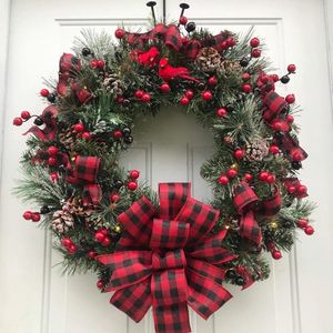 Decorative Flowers Elegant Red Christmas Wreath Champagne Gold Window Door Wall Ornament Decorations Home Halloween Ornaments