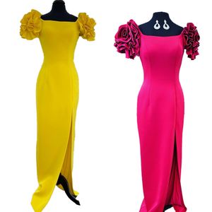 Dopasowana sukienka na studniówkę 2023 Swirling Puff Sleeve High Slit Lady Formal Evening Wedding Party Maxi Suknia Homecoming Court Pageant Gala Runway Red Carpet Yellow Off-Shoter