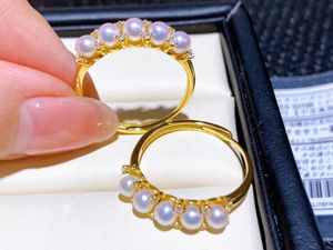 220901401 Diaomondbox Takı yüzüğü 5 3.5-4mm aka inci au750 sarı altın kaplama 925 ayar gümüş ayarlanabilir elmas taklidi zirkon
