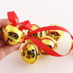 FESTIDAS DE FESTO 10 PCS PCS Gold Christmas Jingle Bells com Red Ribbon Tree Ornament Bell Decoration