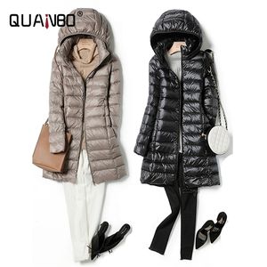 Womens Down Parka Jacket Ultralight Thin Packable Long Female Hat Detachable Slim Fit Skirt Coat Portable Outwear 220914