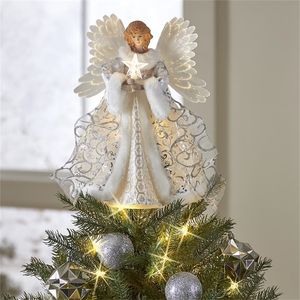 Decorações de Natal 25 22cm Tree Acrílica Doll Golden Angel Top pingente Ornamentos de Natal Gre presente 220914